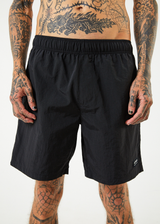 Afends Mens Baywatch Vortex - Recycled Elastic Waist Shorts - Black - Afends mens baywatch vortex   recycled elastic waist shorts   black 