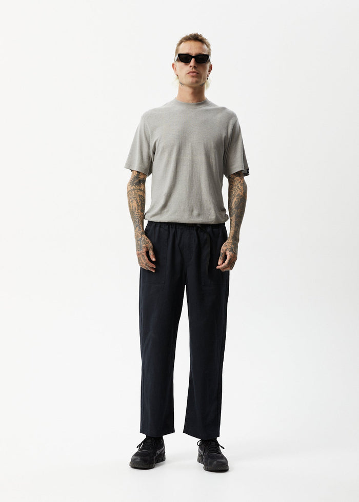 AFENDS Mens Cabal - Elastic Waist Relaxed Pants - Black 