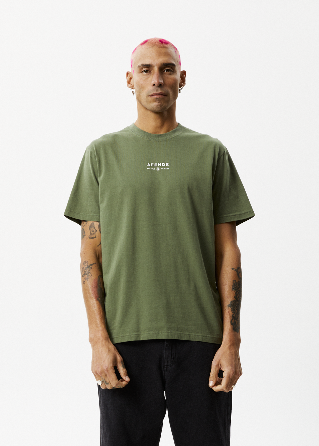 AFENDS Mens Calico - Retro Logo T-Shirt - Cypress 