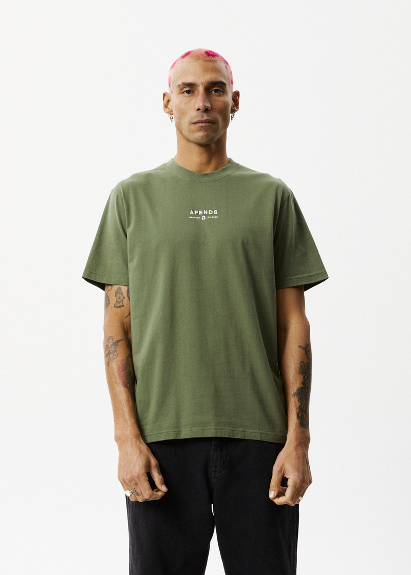 Afends Mens Calico - Recycled Retro Logo T-Shirt - Cypress