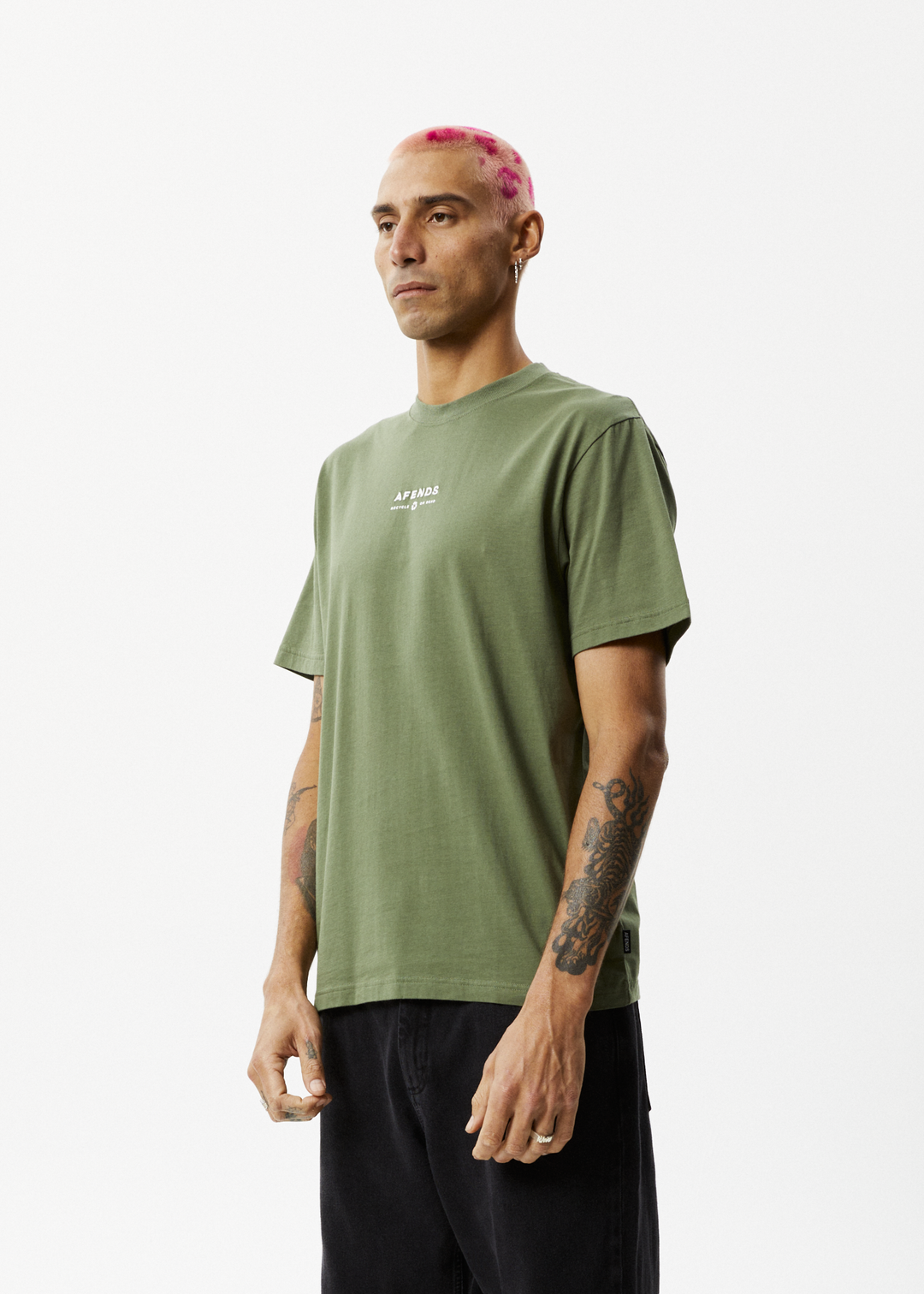 AFENDS Mens Calico - Retro Logo T-Shirt - Cypress 