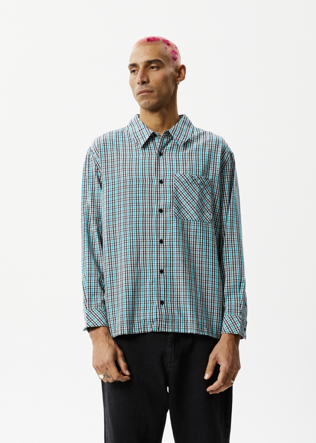 AFENDS Mens Checkers - Check Long Sleeve Shirt - Black 