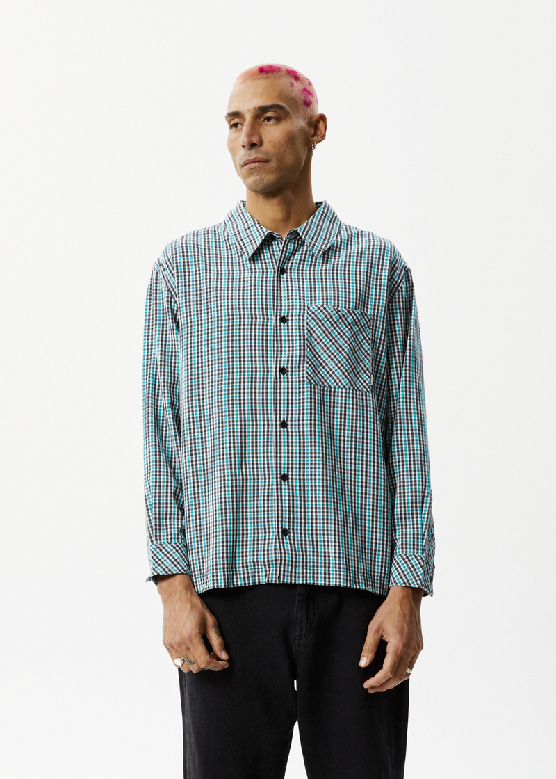 Afends Mens Checkers - Recycled Check Long Sleeve Shirt - Black