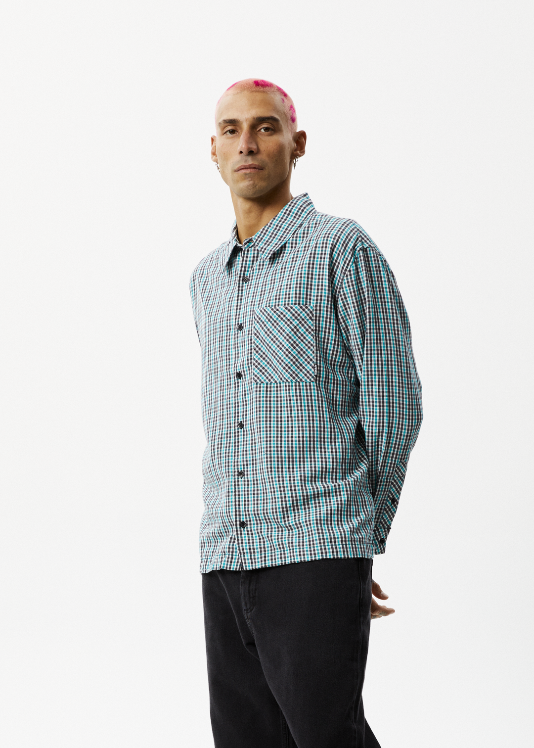 AFENDS Mens Checkers - Check Long Sleeve Shirt - Black 