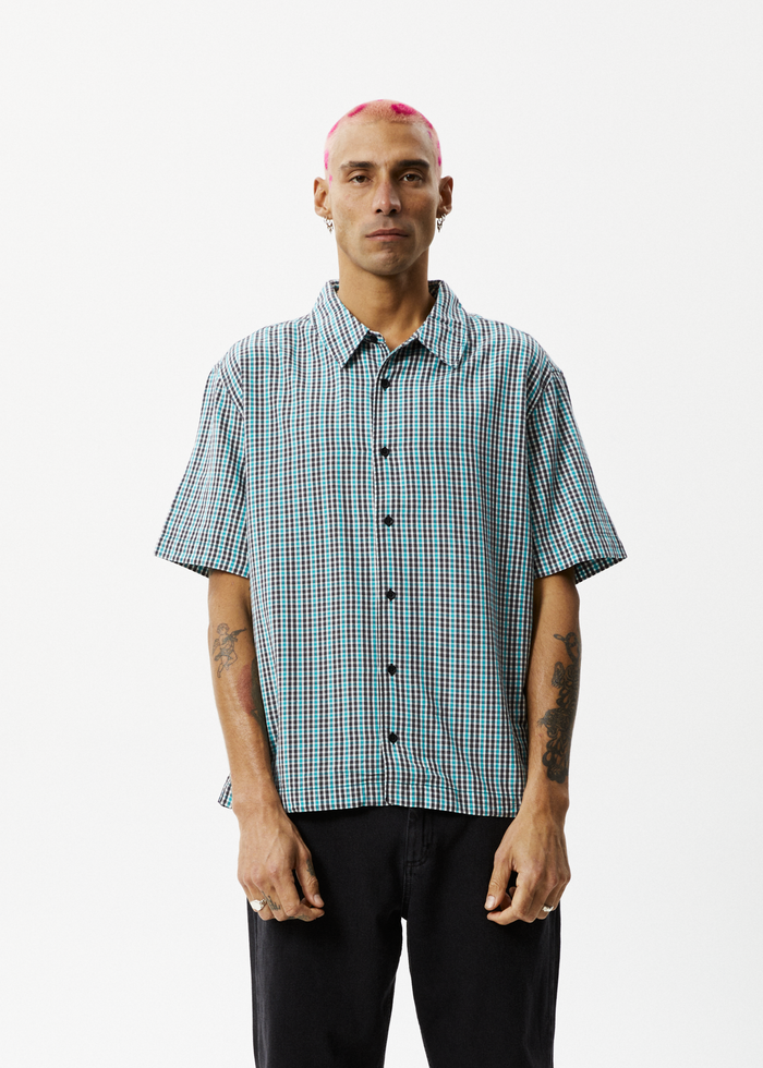 AFENDS Mens Checkers - Recycled Check Short Sleeve Shirt - Black ...