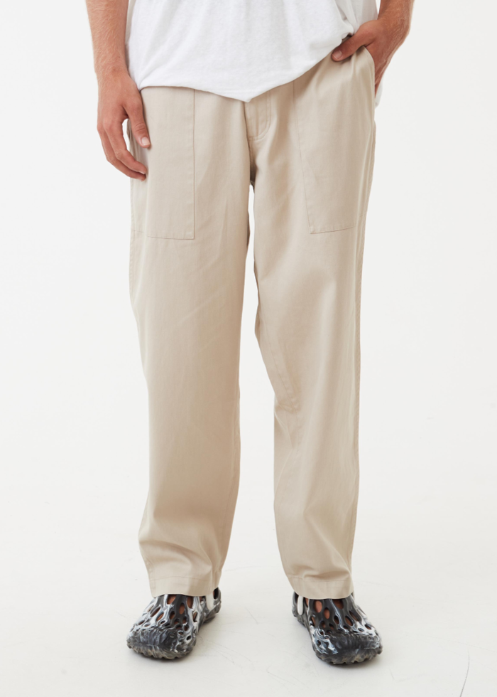 Afends Mens Chess Club - Hemp Relaxed Pants - Cement 
