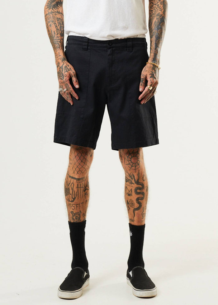 Afends Mens Chess Club - Hemp Relaxed Shorts - Black 