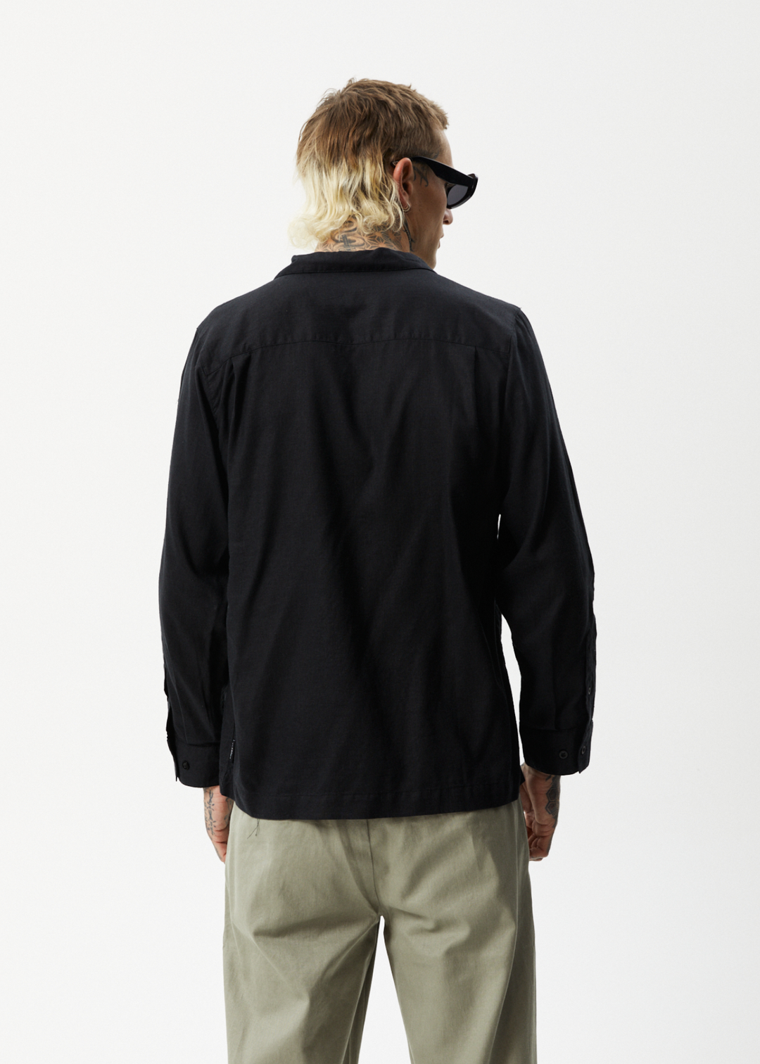 AFENDS Mens Critical - Cuban Long Sleeve Shirt - Black 