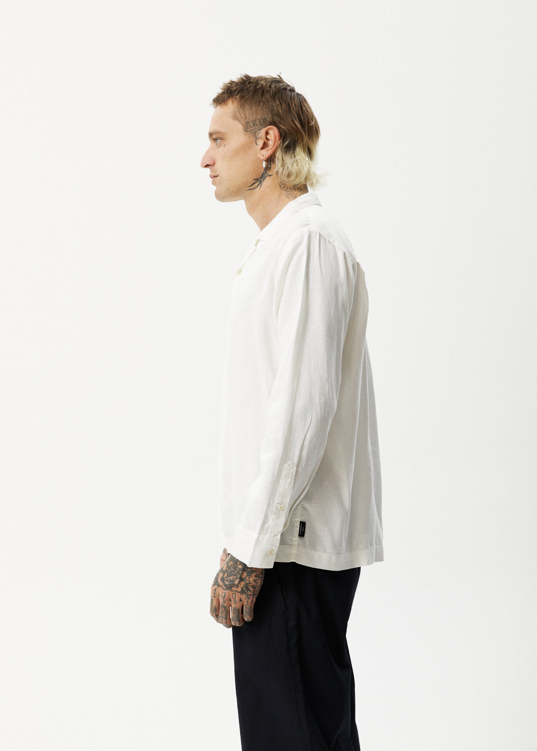 AFENDS Mens Critical - Cuban Long Sleeve Shirt - White 