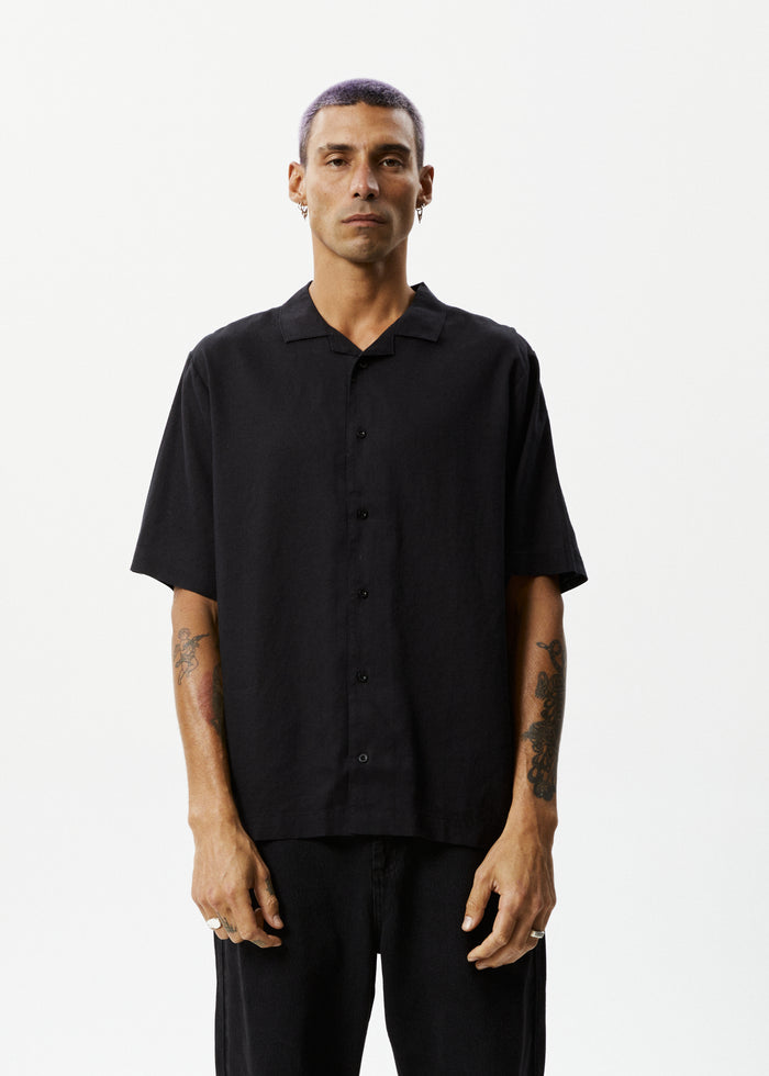 Afends Mens Daily - Hemp Cuban Short Sleeve Shirt - Black 