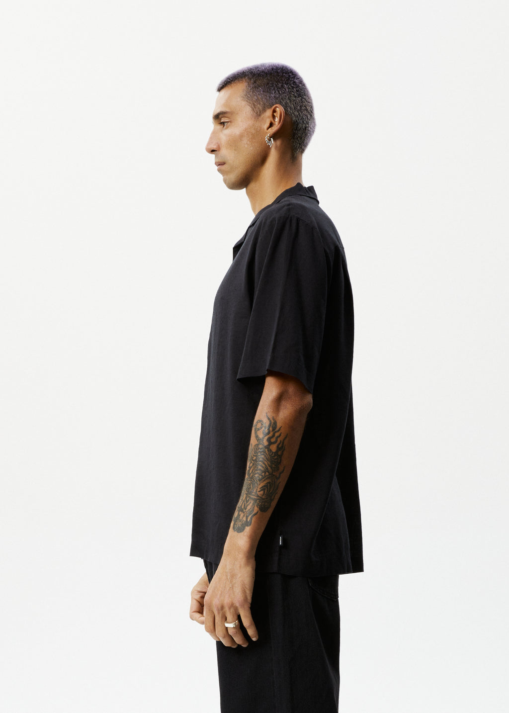 AFENDS Mens Daily - Cuban Short Sleeve Shirt - Black