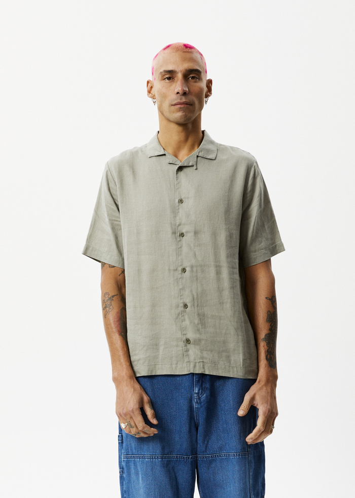 Afends Mens Daily - Hemp Cuban Short Sleeve Shirt - Olive 