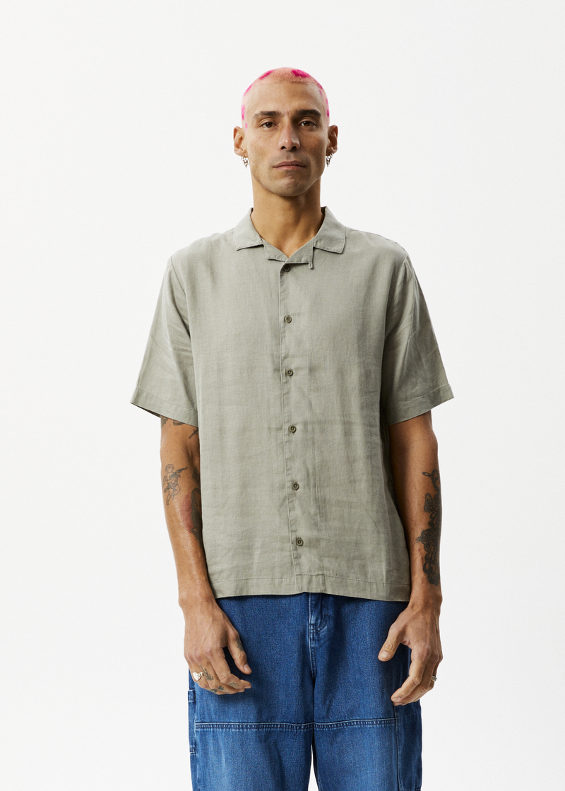 Afends Mens Daily - Hemp Cuban Short Sleeve Shirt - Olive