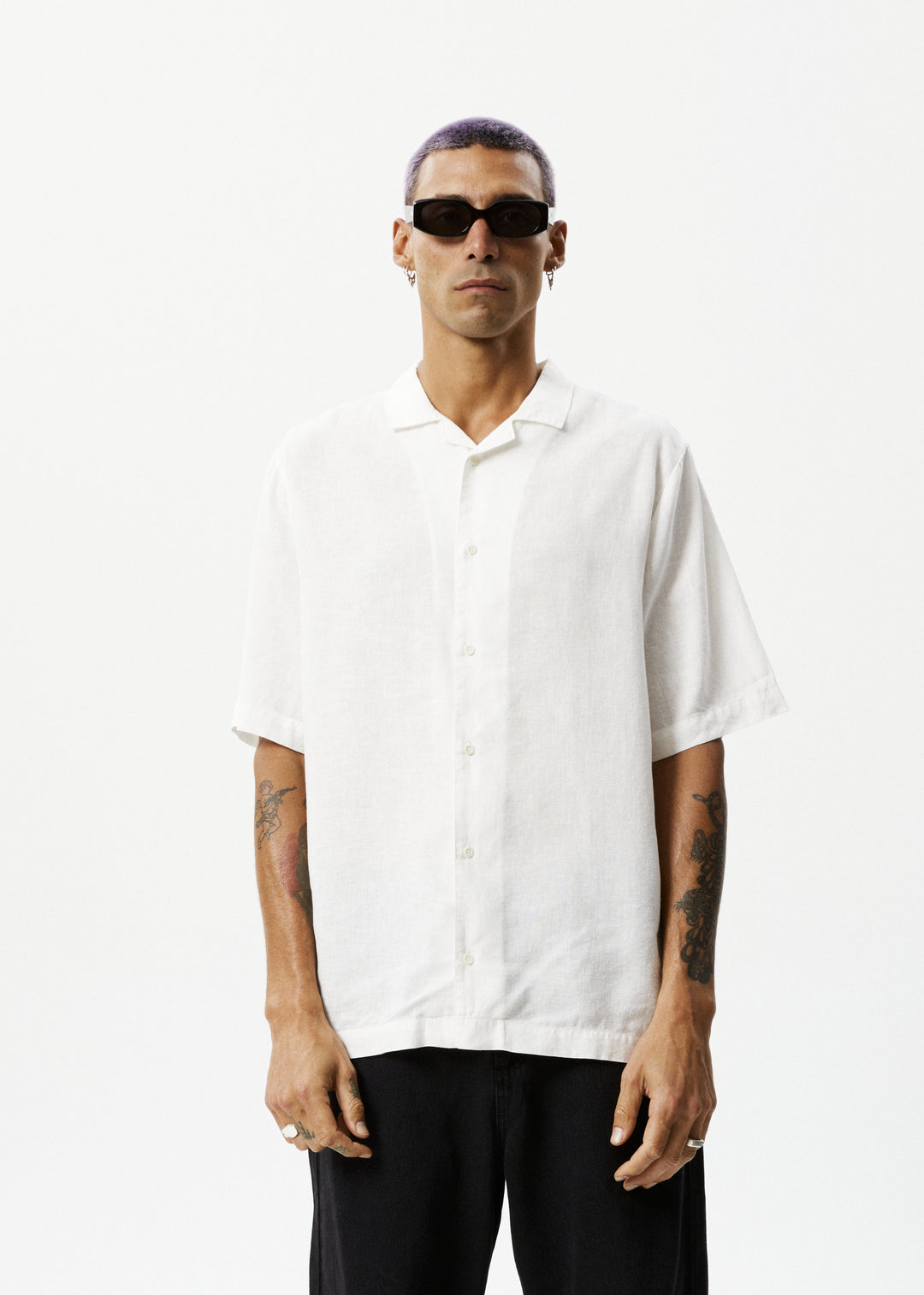 AFENDS Mens Daily - Cuban Shorts Sleeve Shirt - White 