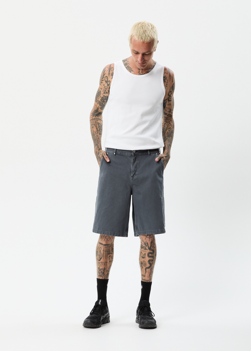 Afends Mens Disorder - Organic Denim Carpenter Shorts - Slate