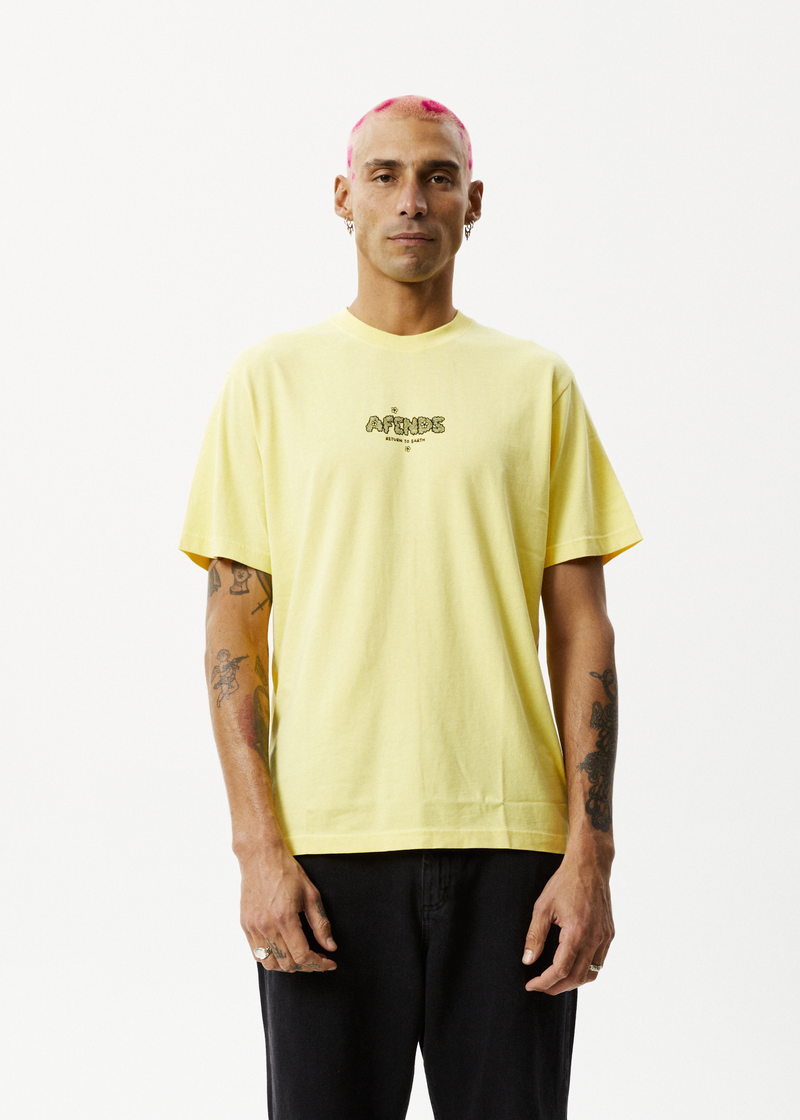 Afends Mens Earthling - Recycled Retro Graphic Logo T-Shirt - Butter