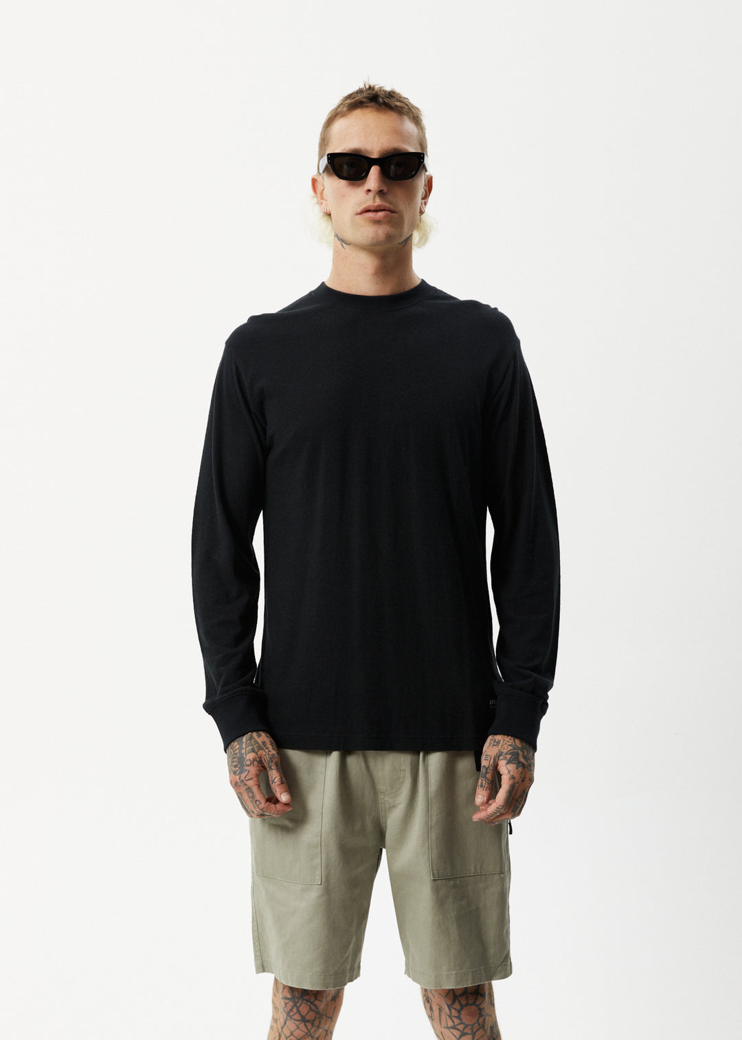 AFENDS Mens Essential - Retro Long Sleeve T-Shirt - Black 