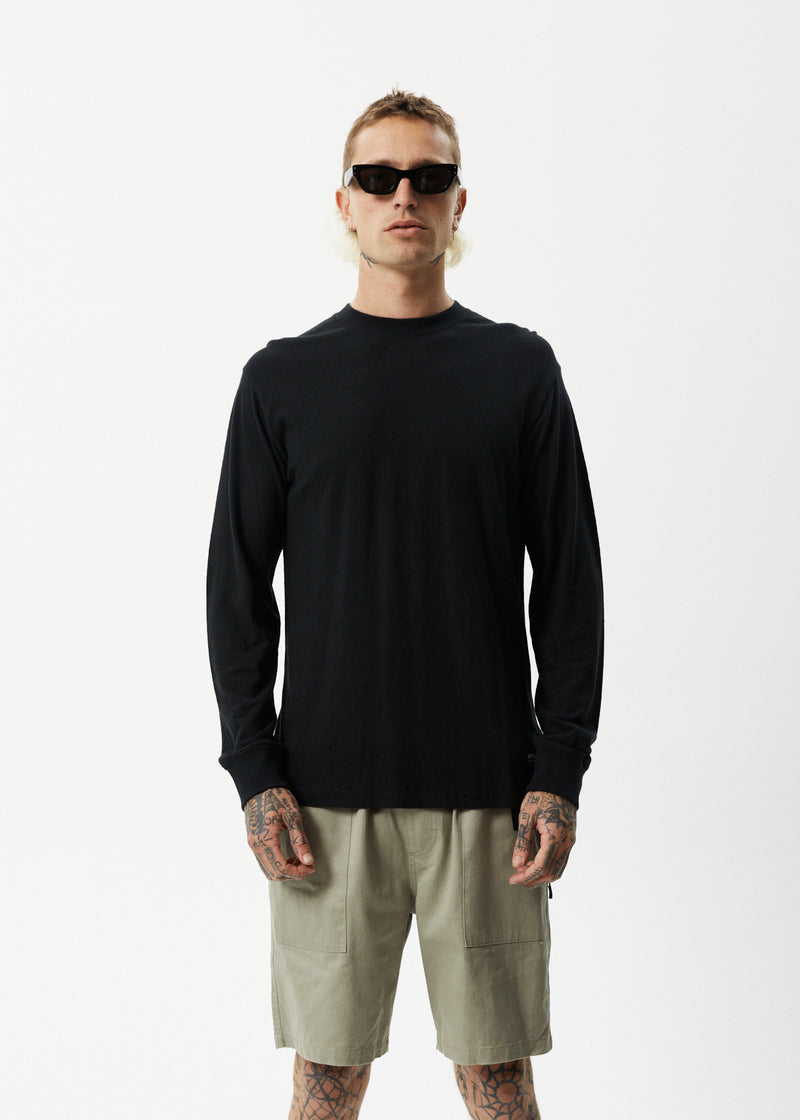 Afends Mens Essential - Hemp Retro Long Sleeve T-Shirt - Black