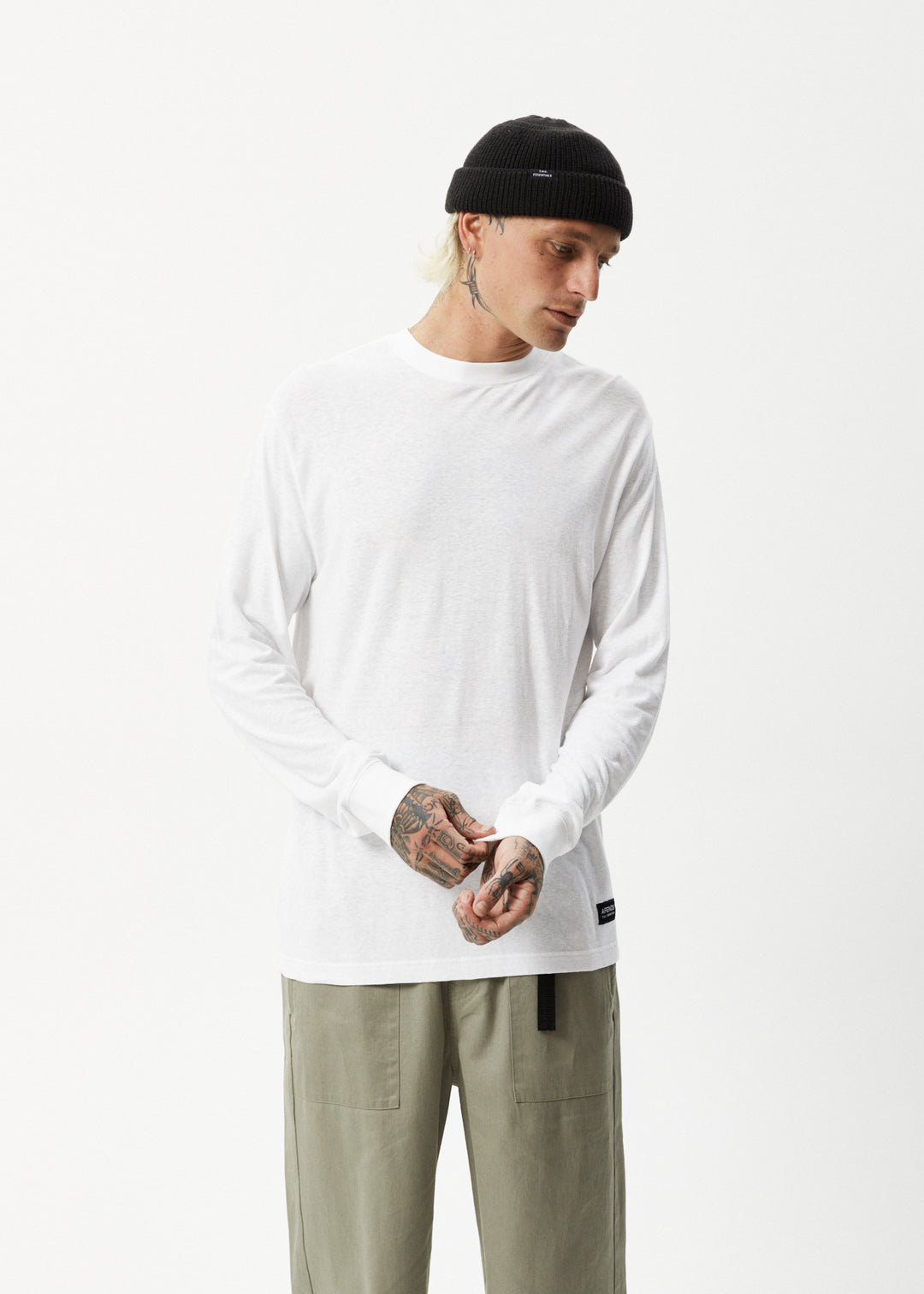 AFENDS Mens Essential - Long Sleeve Tee - White 