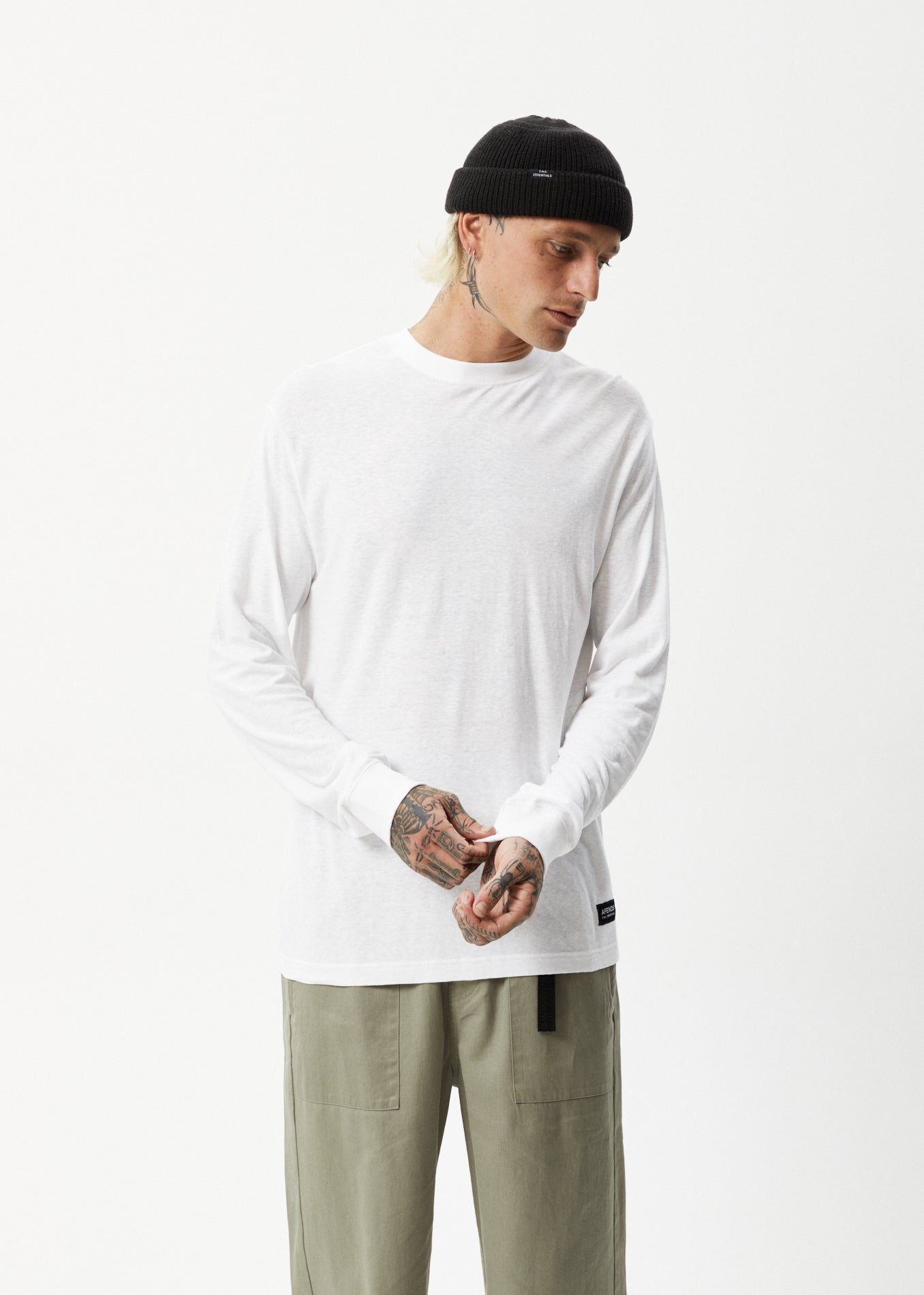 AFENDS Mens Essential - Long Sleeve Tee - White