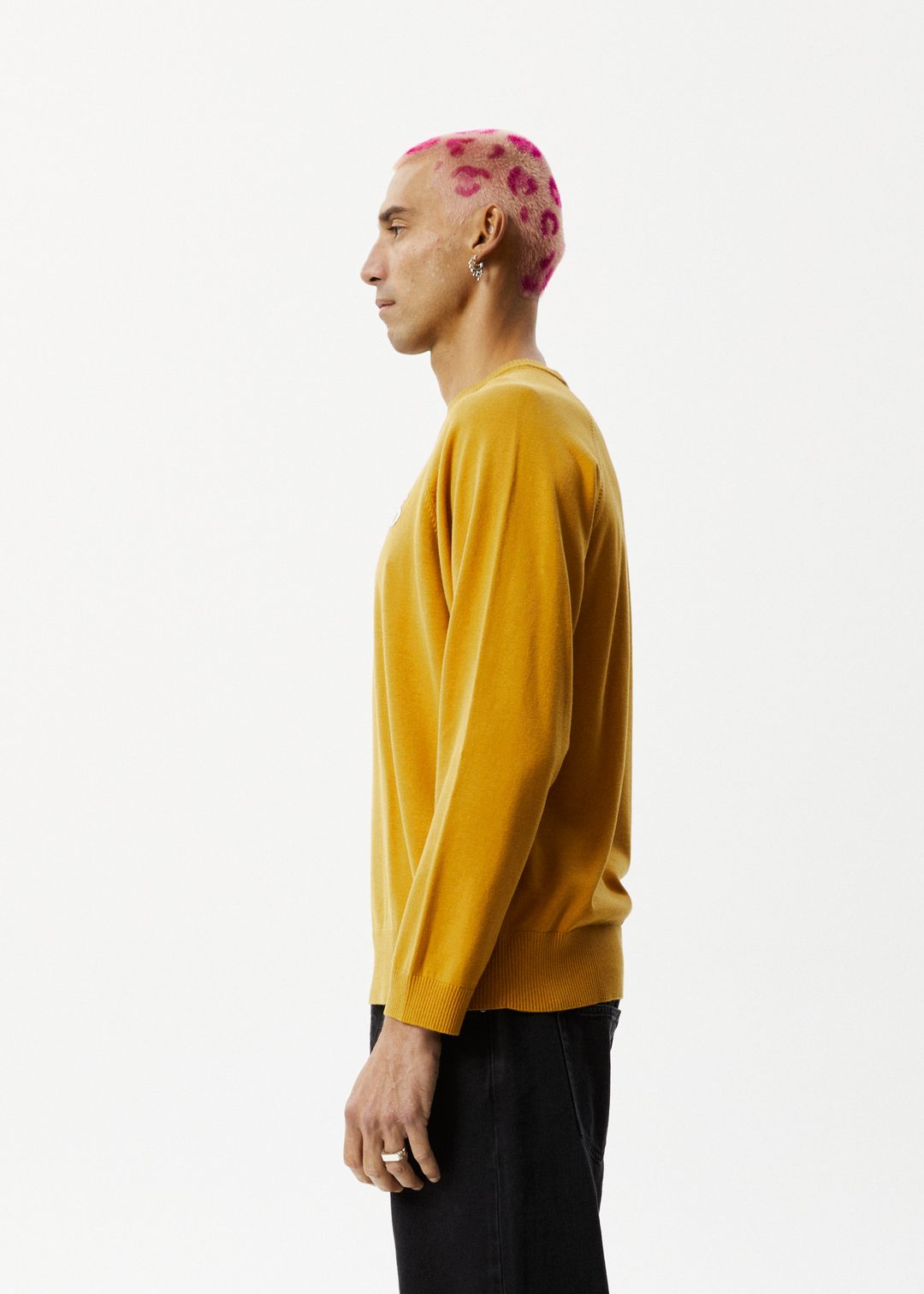 AFENDS Mens Farming - Knitted Crew Neck Jumper - Mustard 