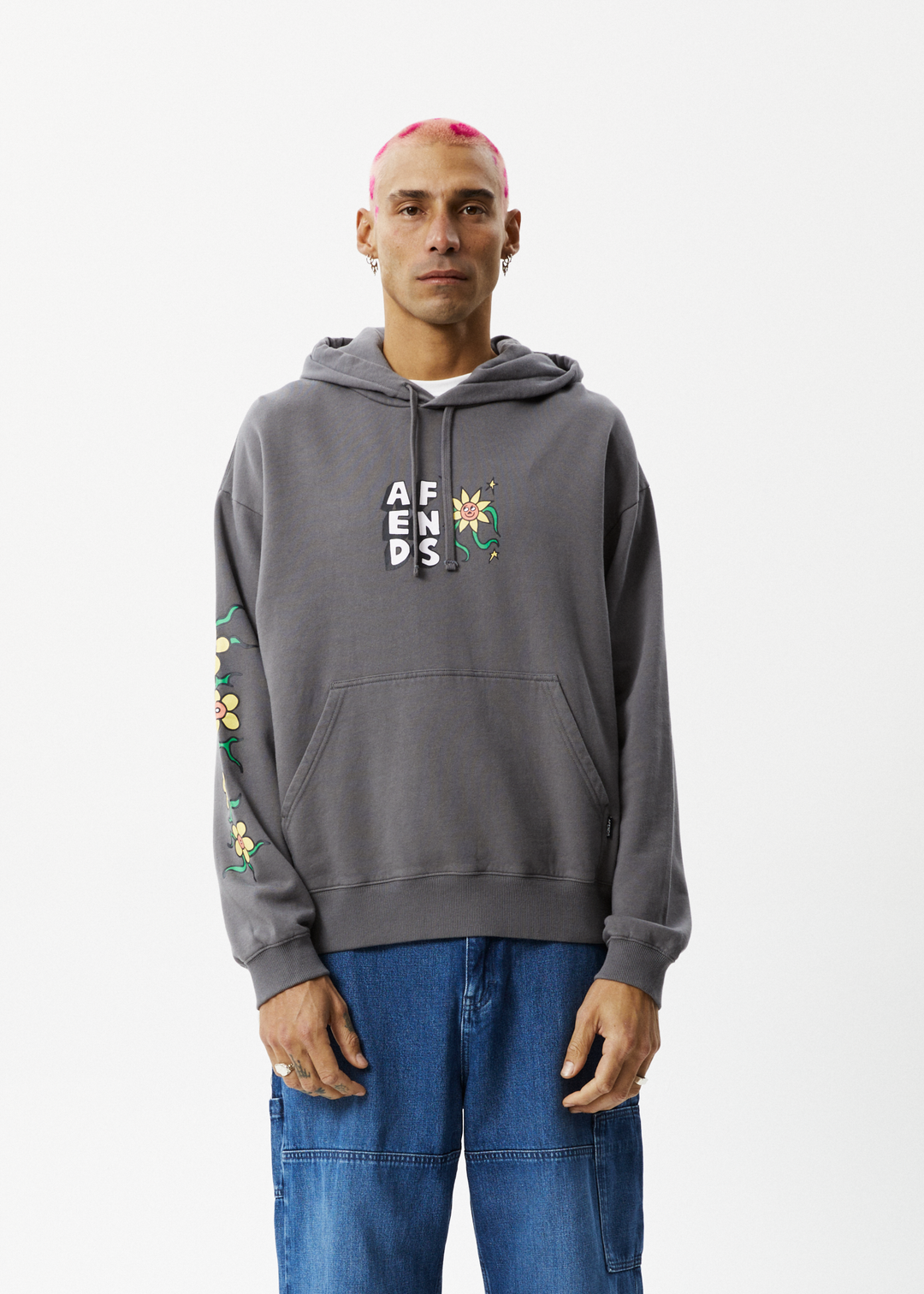 AFENDS Mens Flowerbed - Graphic Hoodie - Steel 