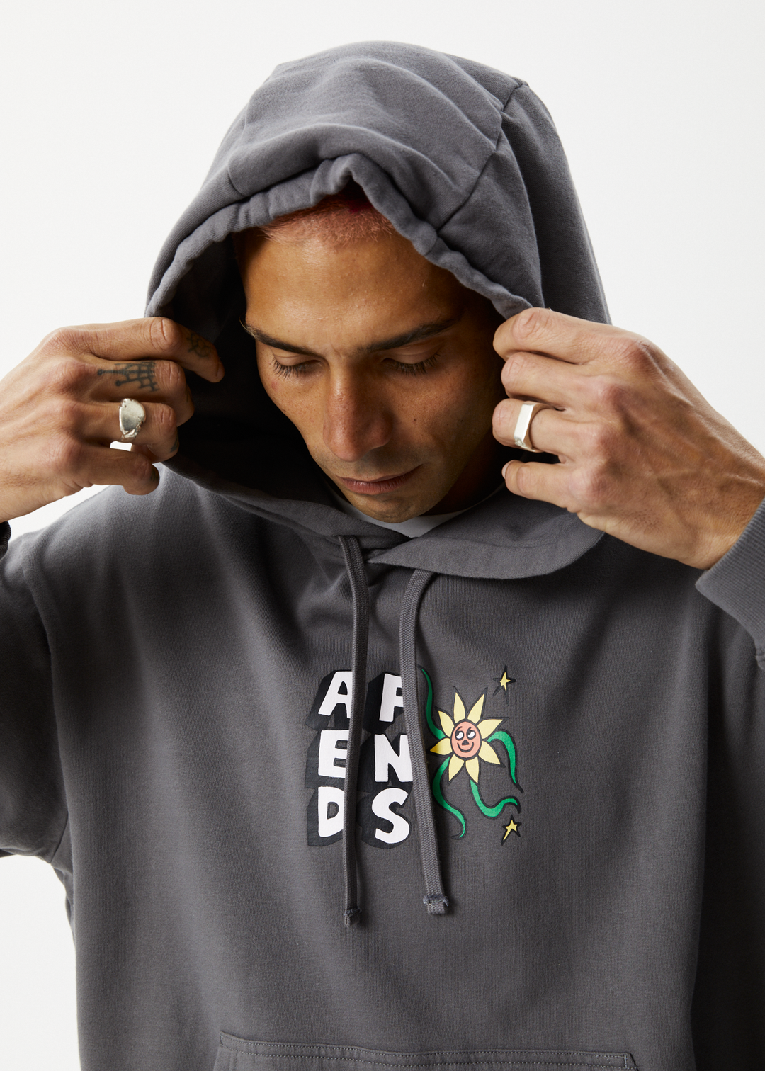 AFENDS Mens Flowerbed - Graphic Hoodie - Steel 