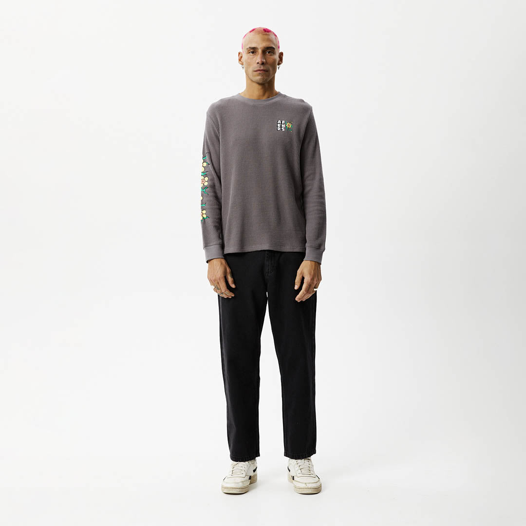 Afends Mens Flowerbed - Waffle Long Sleeve T-Shirt - Steel - Afends AU.