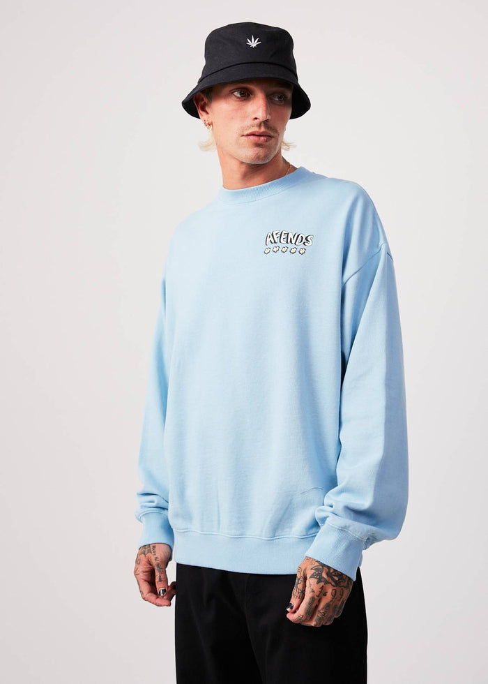 Afends Mens Flowers - Recycled Crew Neck Jumper - Sky Blue 