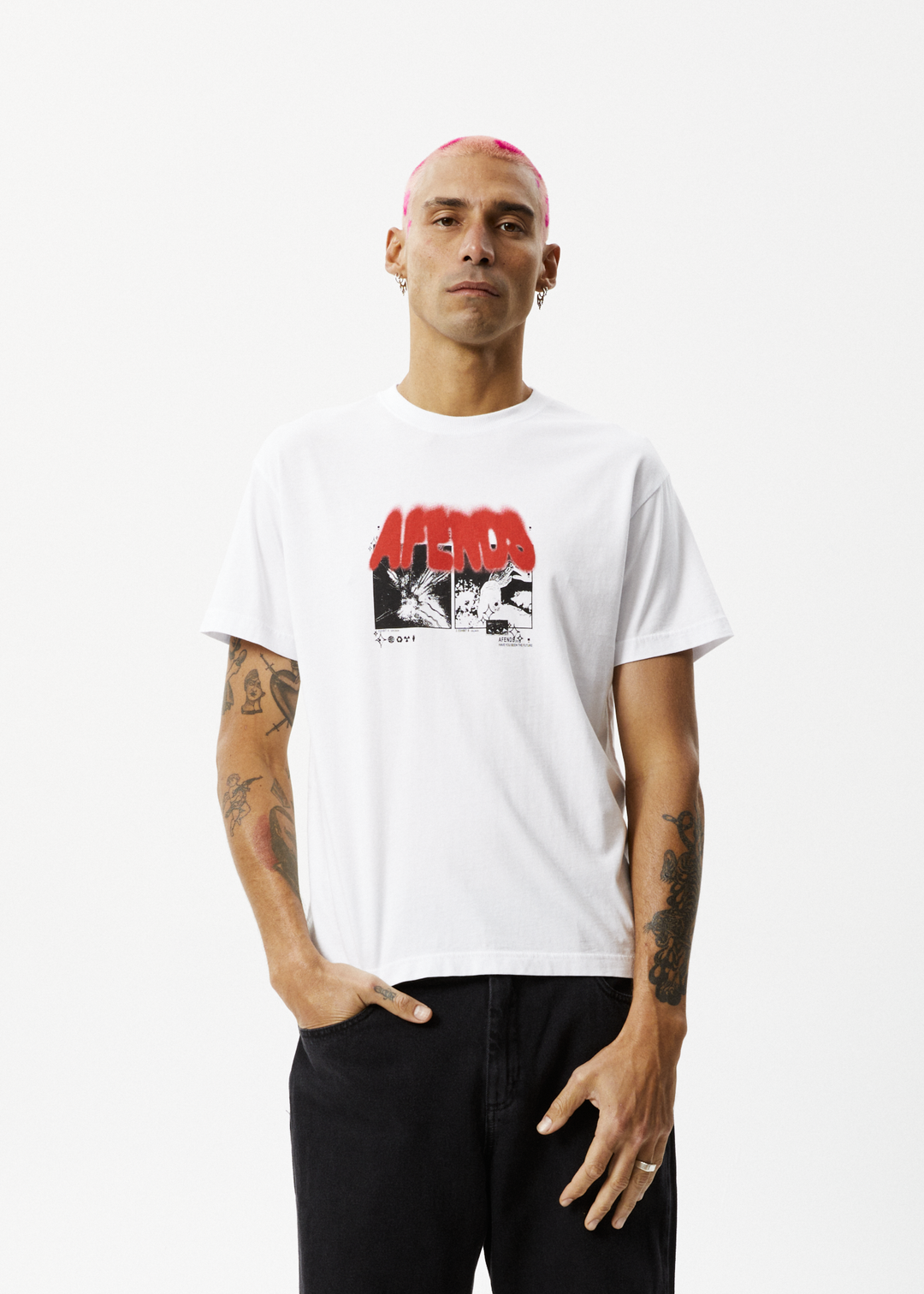 AFENDS Mens Future - Slim Fit Graphic T-Shirt - White 