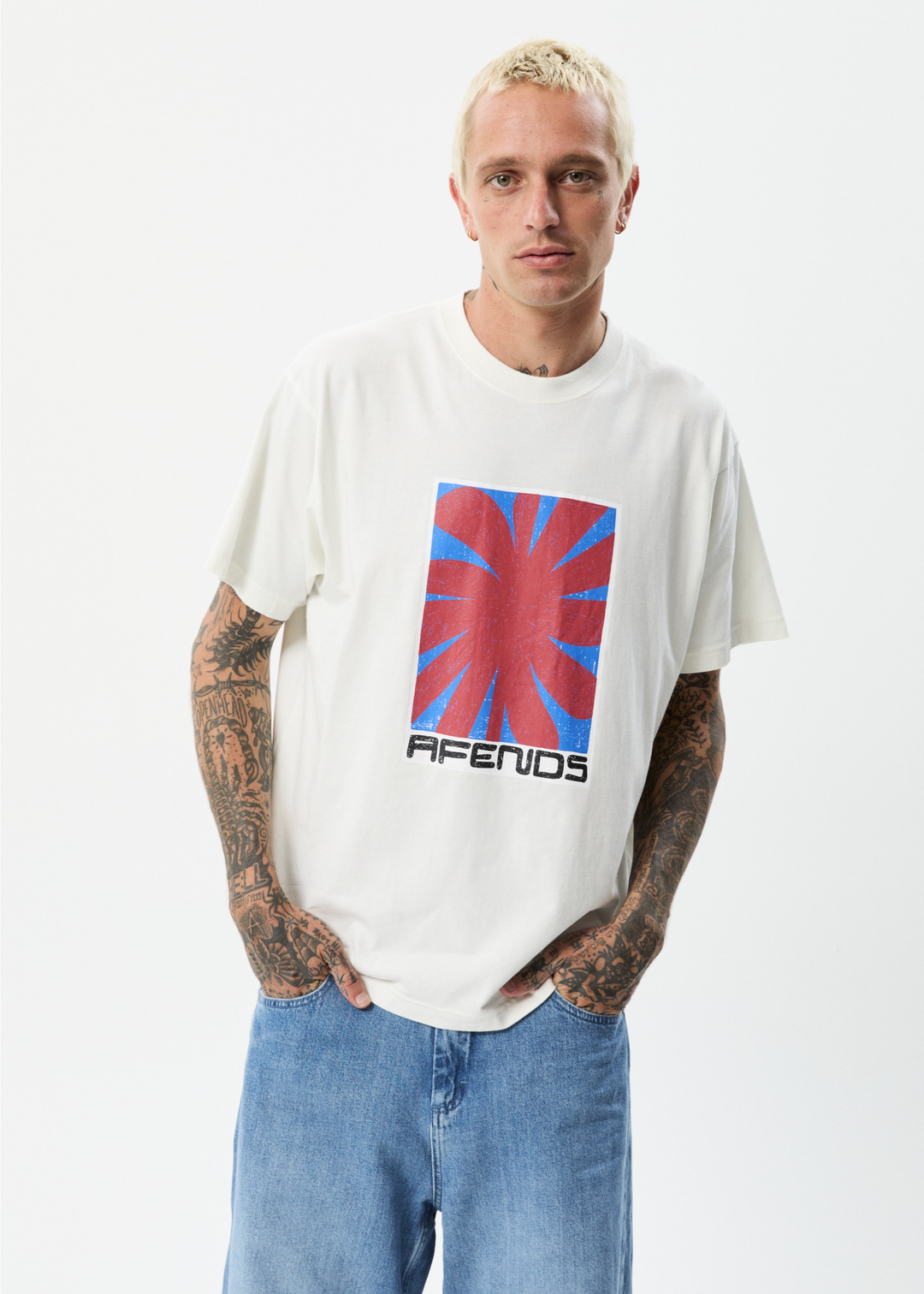 AFENDS Mens Holiday - Boxy Graphic T-Shirt - Off White 