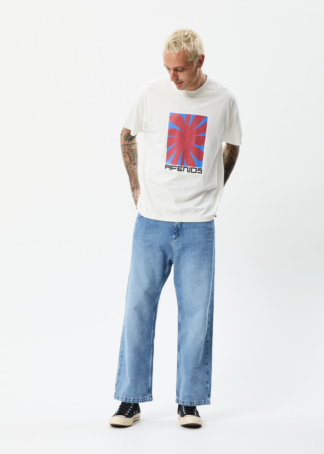 AFENDS Mens Holiday - Boxy Graphic T-Shirt - Off White 