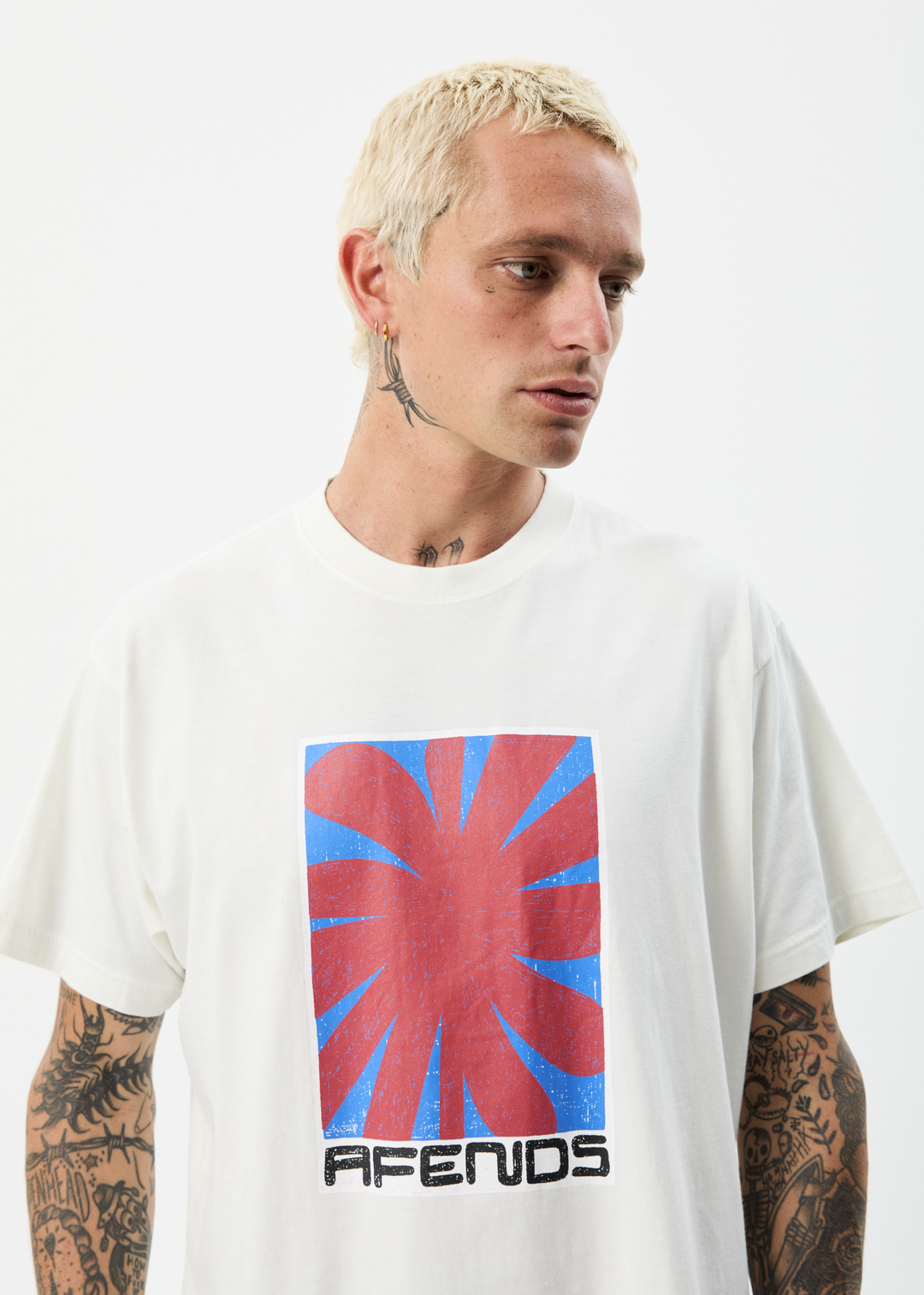 AFENDS Mens Holiday - Boxy Graphic T-Shirt - Off White 