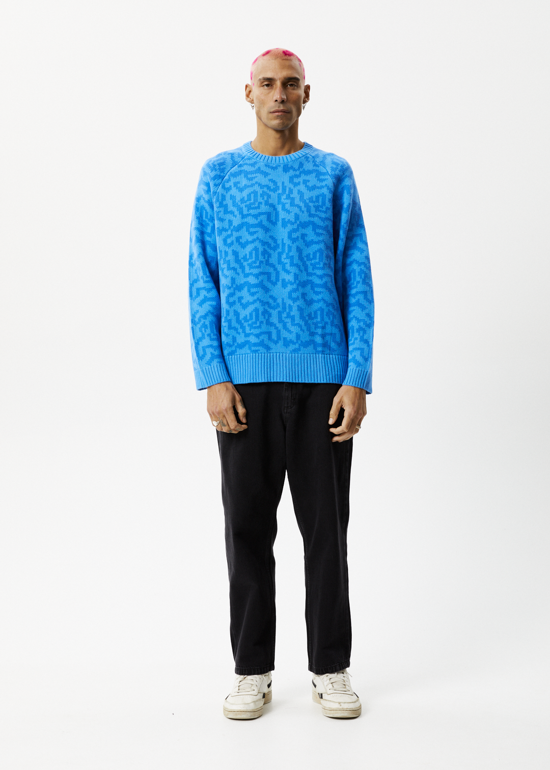 AFENDS Mens Icebergs - Knitted Crew Neck Jumper - Arctic 