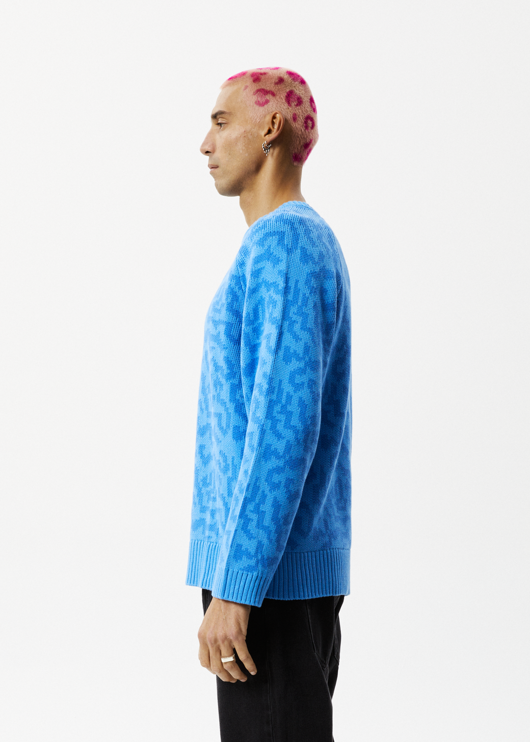 AFENDS Mens Icebergs - Knitted Crew Neck Jumper - Arctic 