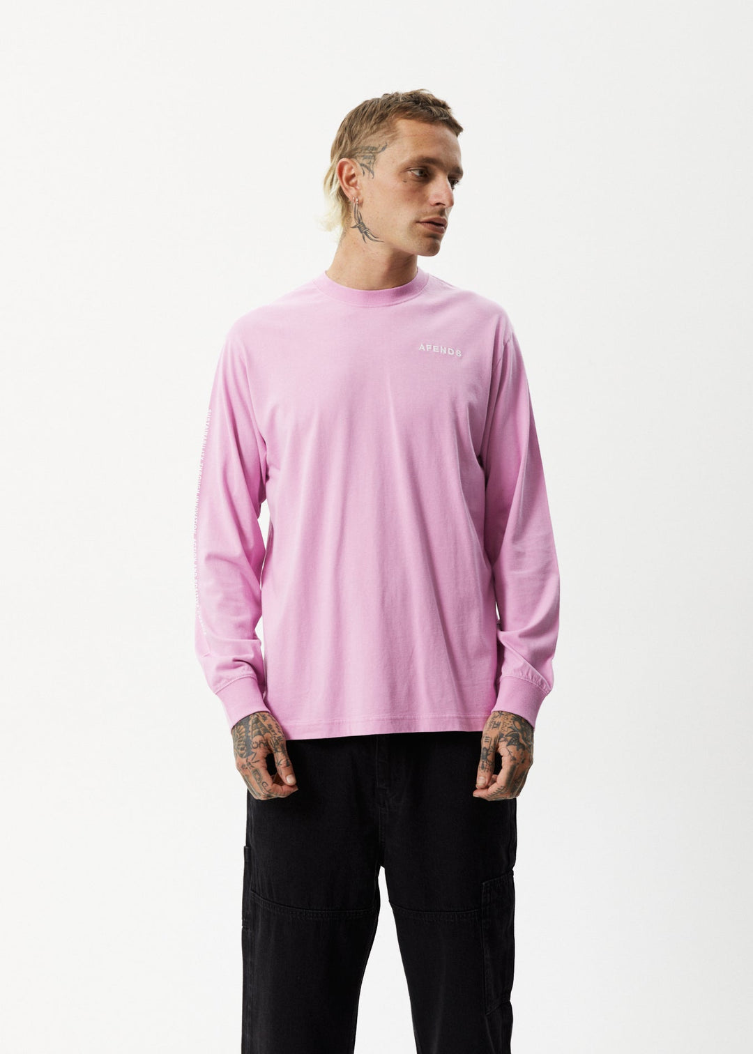 AFENDS Mens Icebergs - Long Sleeve Logo T-Shirt - Candy 