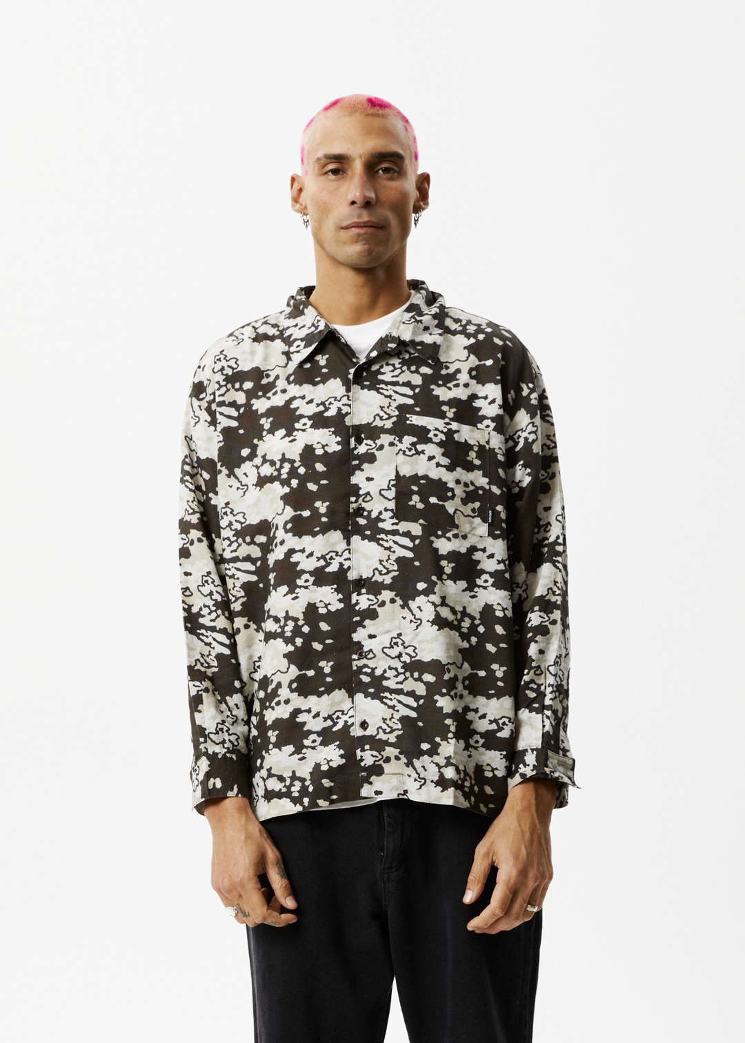 AFENDS Mens Jungle - Long Sleeve Shirt - Earth Camo 