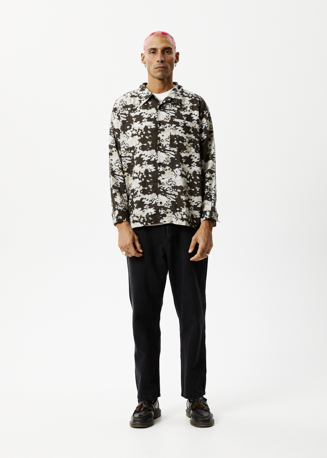 AFENDS Mens Jungle - Long Sleeve Shirt - Earth Camo 