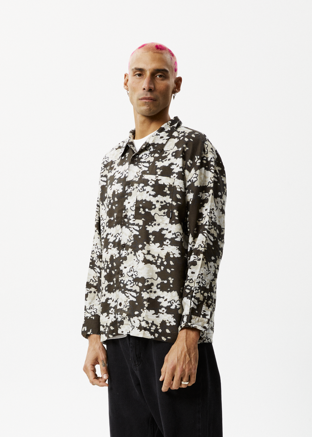 AFENDS Mens Jungle - Long Sleeve Shirt - Earth Camo 