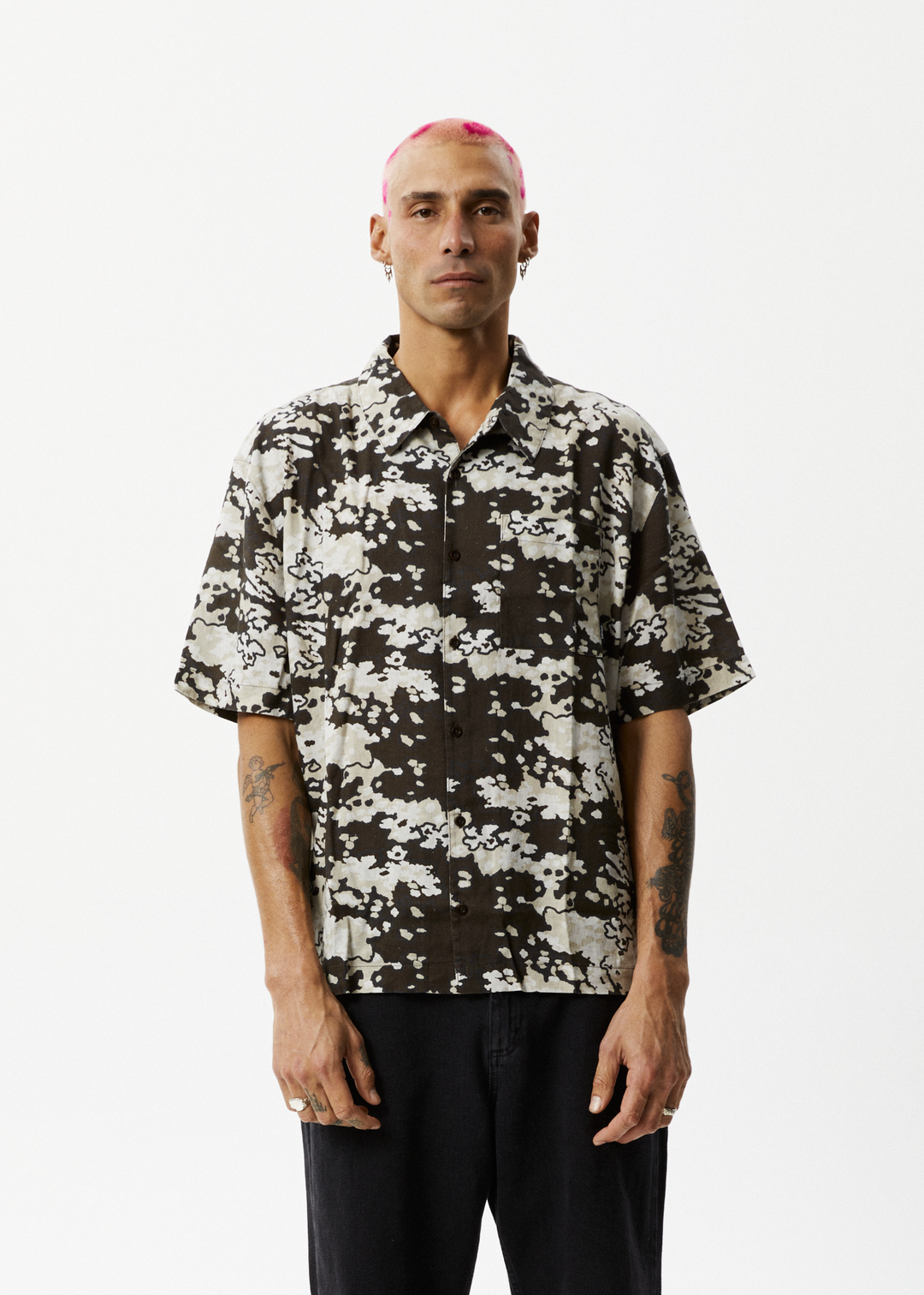 AFENDS Mens Jungle - Short Sleeve Shirt - Earth Camo 