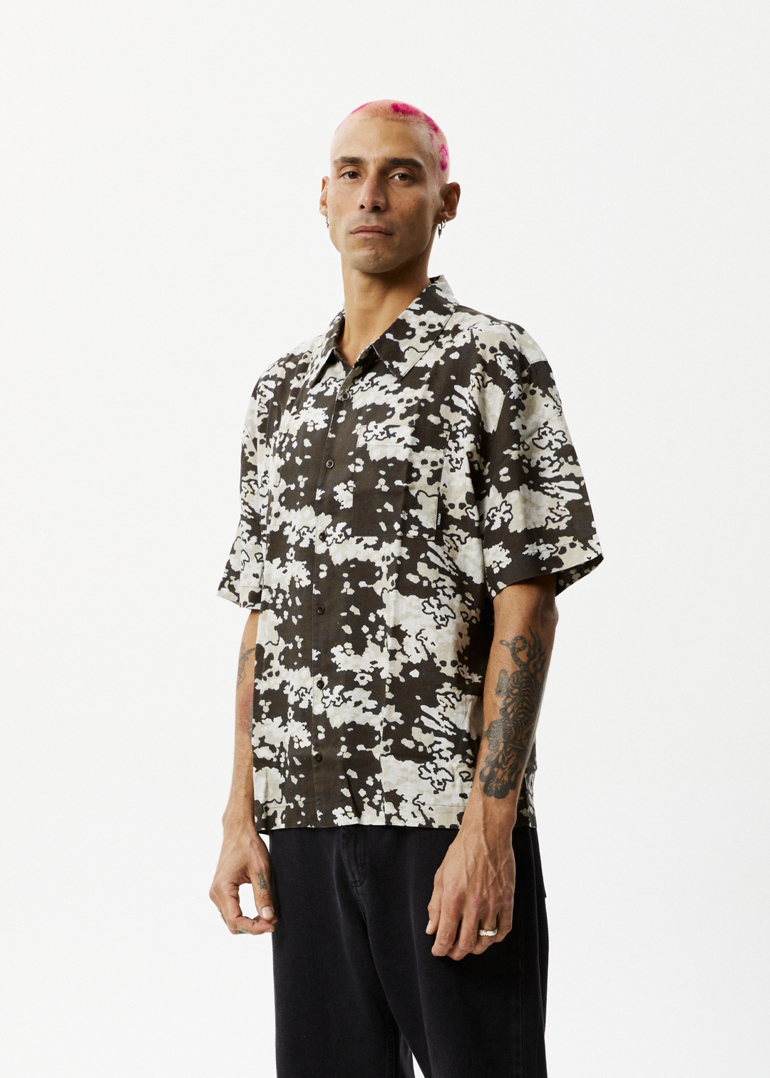 AFENDS Mens Jungle - Short Sleeve Shirt - Earth Camo 