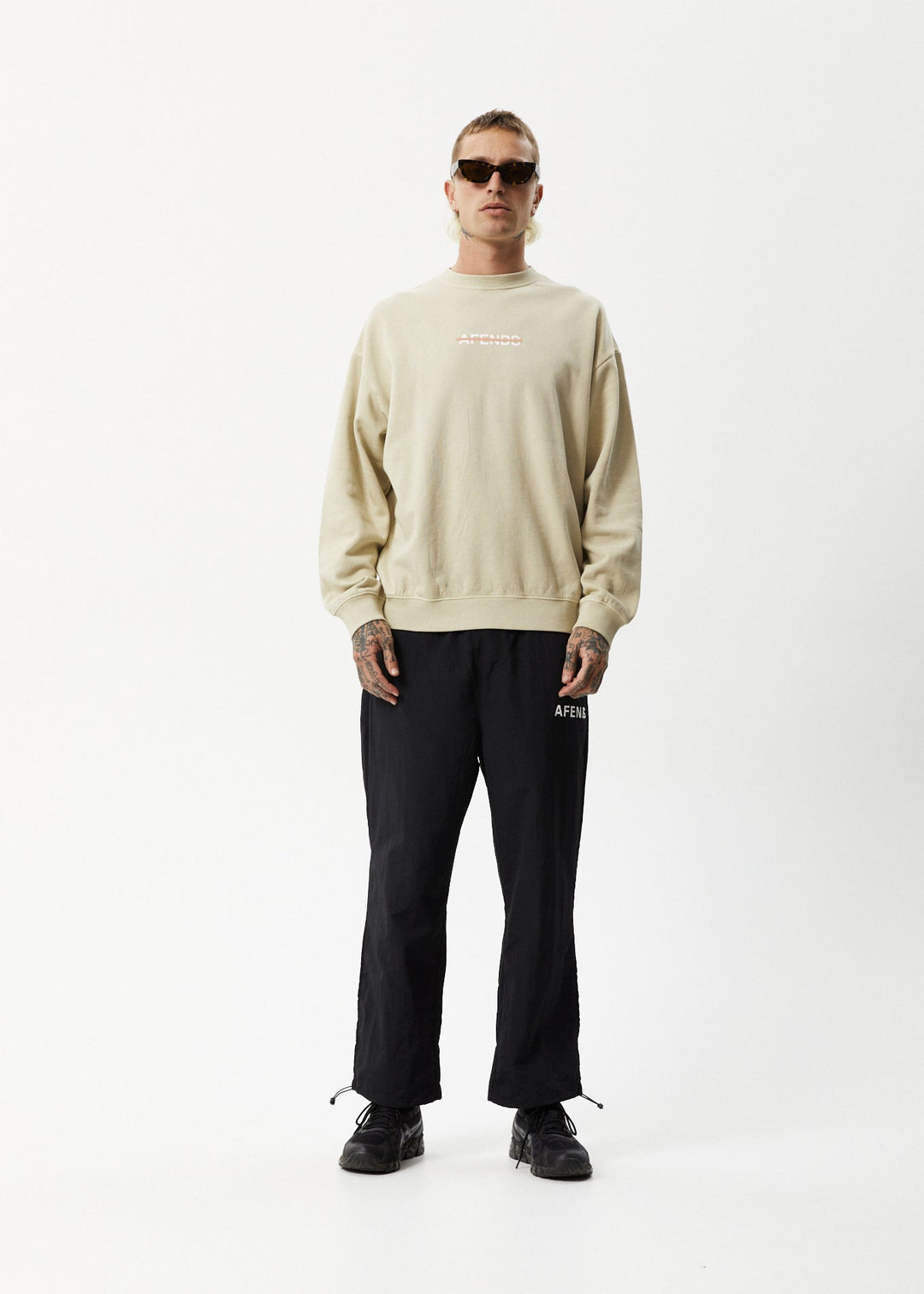 AFENDS Mens Liquid - Crew Neck Jumper - Cement 