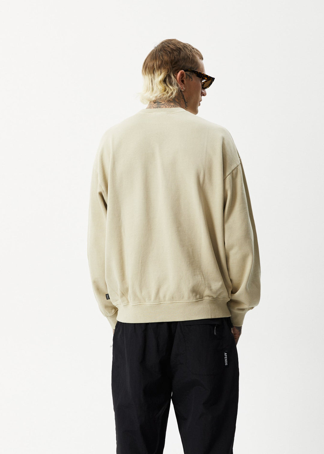 AFENDS Mens Liquid - Crew Neck Jumper - Cement 