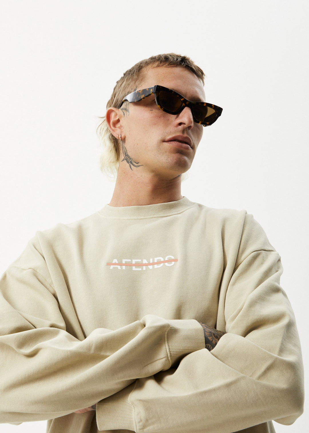 AFENDS Mens Liquid - Crew Neck Jumper - Cement 