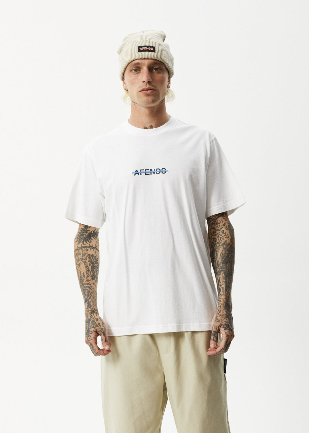 AFENDS Mens Liquid - Retro Logo T-Shirt - White 