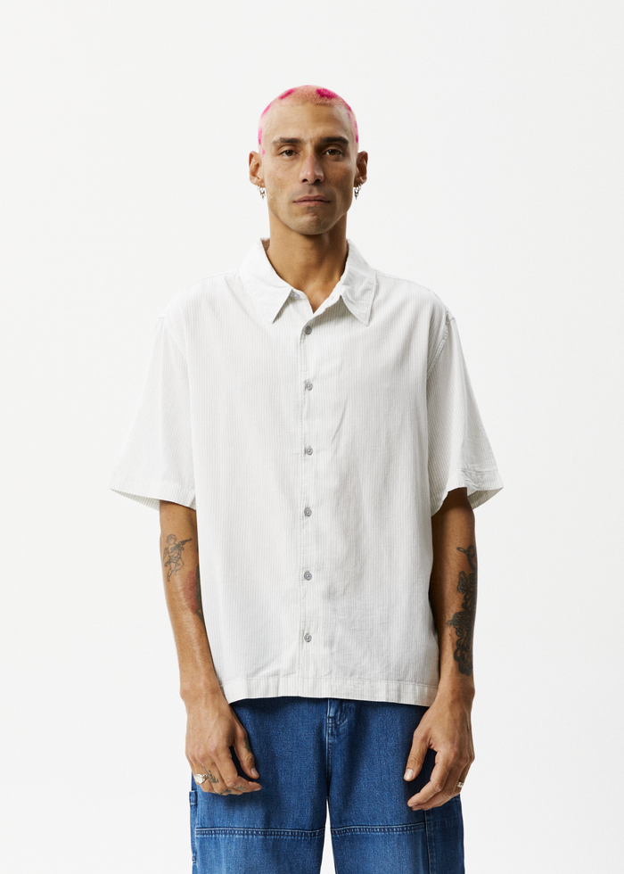 Afends Mens Locked Up - Recycled Striped Short Sleeve Shirt - Smoke 