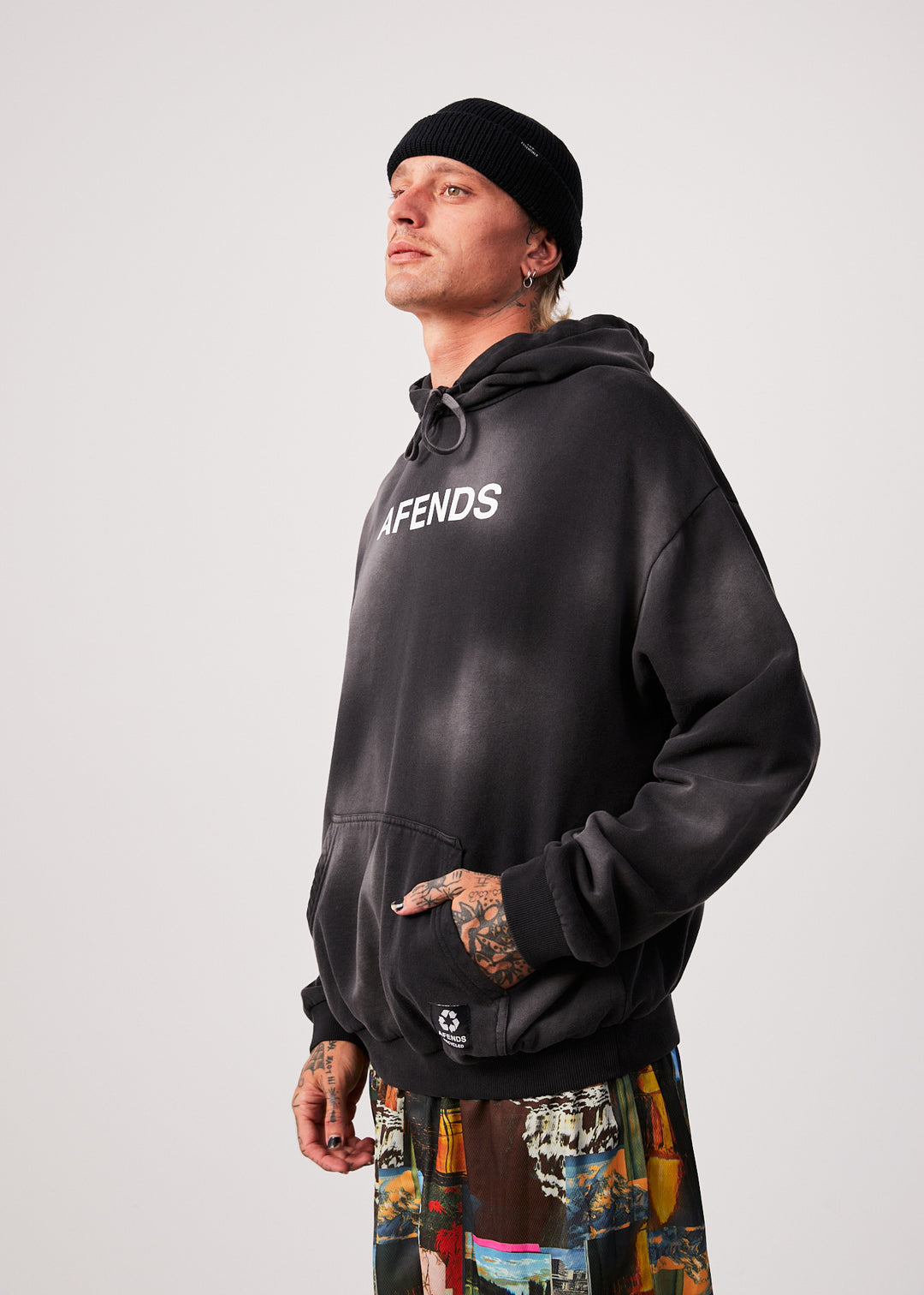 AFENDS Mens Millions - Hoodie - Worn Black 