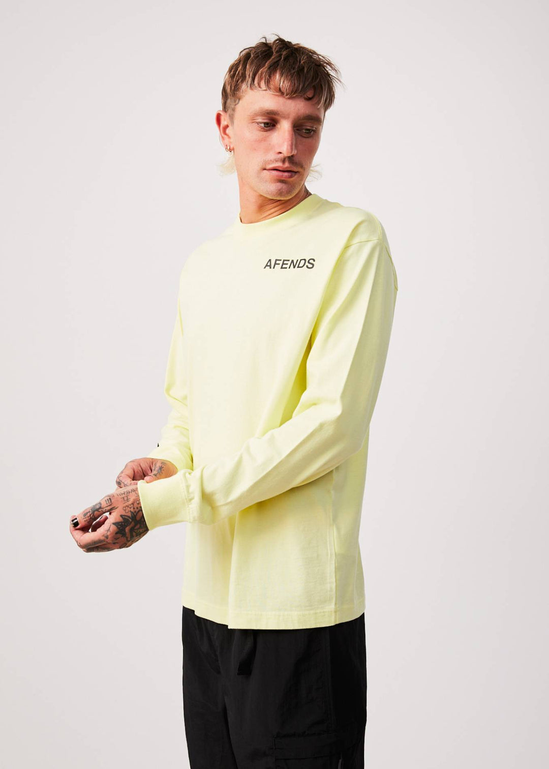 AFENDS Mens Millions - Long Sleeve T-Shirt - Citron 