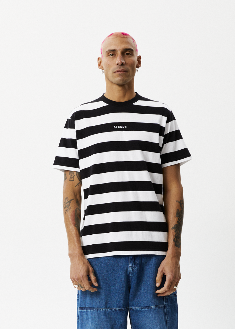Afends Mens Needle - Recycled Retro Logo T-Shirt - Black Stripe