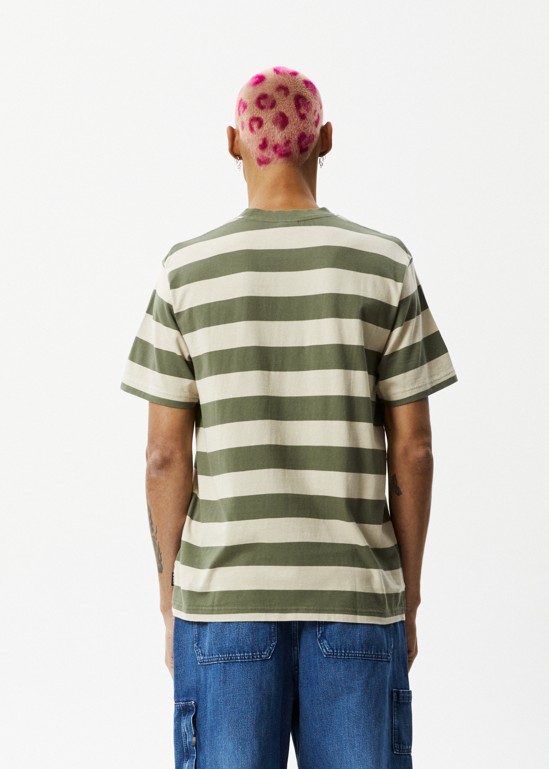 AFENDS Mens Needle - Retro Logo T-Shirt - Cypress Stripe 